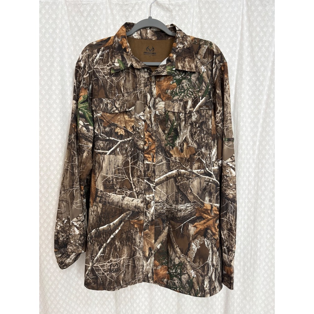 Realtree Edge Scent-Factor Mens Camo Button Down Hunting Shirt Large Brown L/G